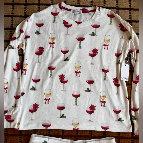 P.J. Salvage Wine Print Pajama Set - shorts + long sleeve top - Picture 3 of 7